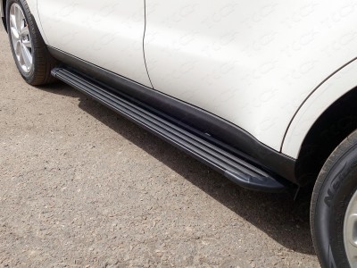 Пороги алюминиевые Slim Line Black для Kia Soul № KIASOUL17-27B