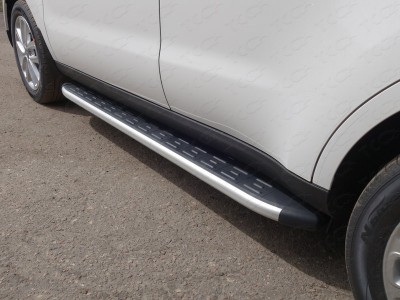 Пороги алюминиевые с накладкой ТСС для Kia Soul № KIASOUL17-28AL