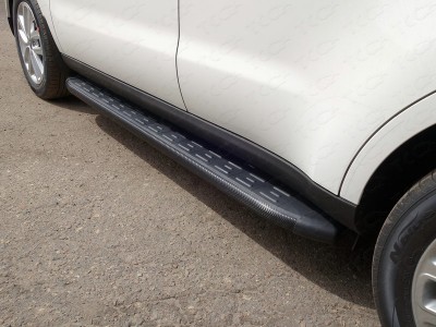 Пороги алюминиевые с накладкой ТСС чёрные для Kia Soul № KIASOUL17-28BL