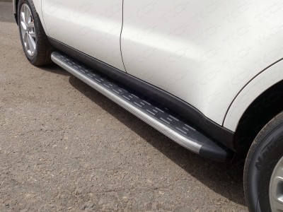 Пороги алюминиевые с накладкой ТСС серые для Kia Soul № KIASOUL17-28GR