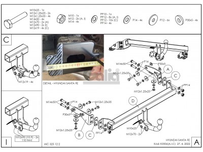 Фаркоп оцинкованный для Hyundai Santa Fe 2020-2023 условно-съемное крепление шара №K0506A