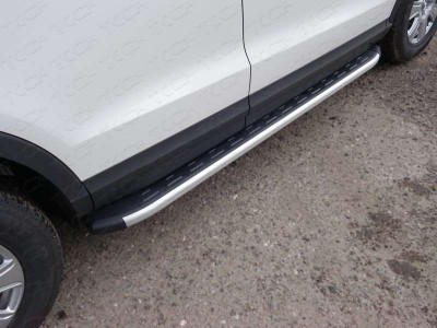 Пороги алюминиевые ТСС с накладкой для Audi Q3 № AUDIQ315-01AL