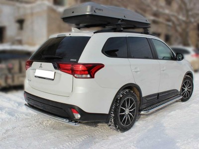 Защита заднего бампера радиусная двойная d-60+43 Технотек для Mitsubishi Outlander 2018-2021