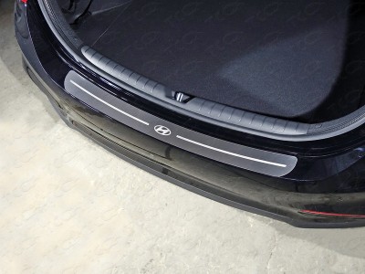 Накладка на задний бампер шлифованный лист с логотипом Hyundai для Hyundai Solaris № HYUNSOL17-21