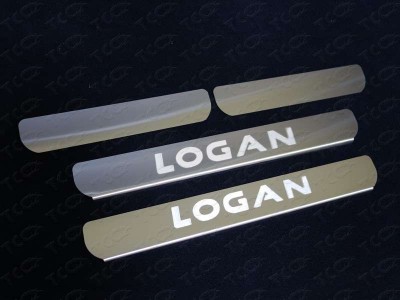 Накладки на пороги шлифованный лист надпись Logan для Renault Logan № RENLOG15-10