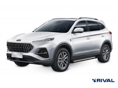 Пороги на автомобиль "Bmw-Style круг" Rival для JAC S7 (Джак С7) 2020-н.в., 180 см, 2 шт., алюминий