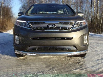Защита передняя овальная с ДХО 75х42 мм для Kia Sorento № KIASOR12-17