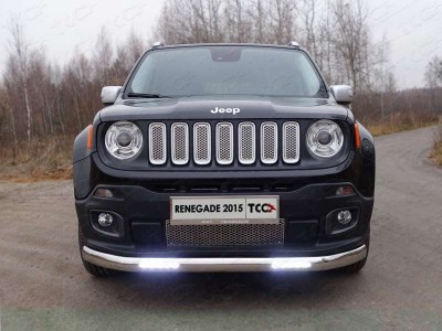 Защита передняя овальная с ДХО 75х42 мм для Jeep Renegade № JEEPREN4WD15-04