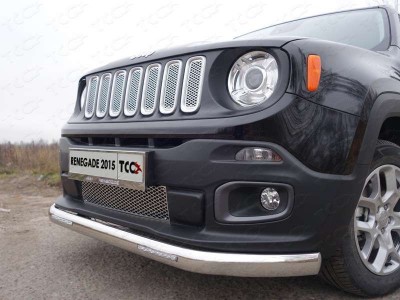 Защита передняя овальная с ДХО 75х42 мм ТСС для Jeep Renegade 2015-2021