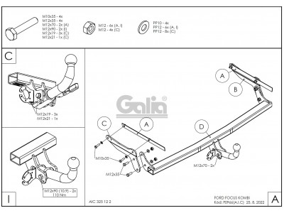 ТСУ Фаркоп оцинкованный Galia шар BMA съёмный на универсал для Ford Focus 2 № F096C