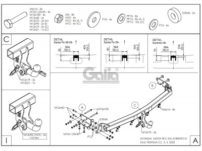 ТСУ Фаркоп оцинкованный Galia шар A для Hyundai Santa Fe/Kia Sorento № H069A