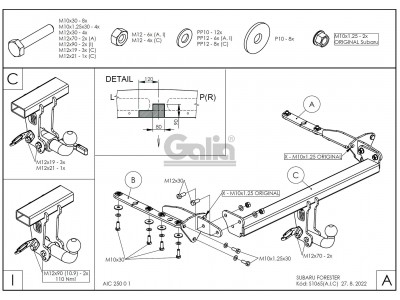 ТСУ Фаркоп оцинкованный Galia шар A для Subaru Forester № S106A