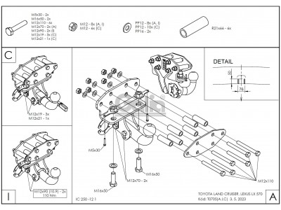 ТСУ Фаркоп оцинкованный Galia шар C съемный для Toyota Land Cruiser 200/Lexus LX № T071C