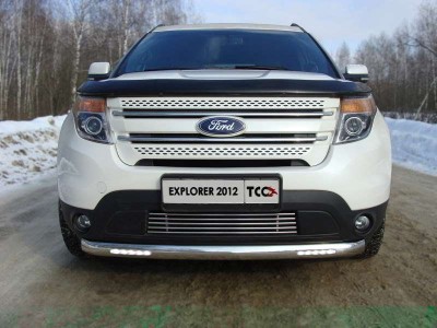 Защита передняя овальная короткая с ДХО 75х42 мм для Ford Explorer № FOREXPL12-20