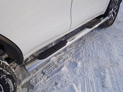 Пороги овальные с накладкой 120х60 мм для Toyota Fortuner № TOYFORT17-25