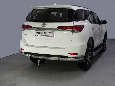 Защита задняя двойные уголки 76-42 мм ТСС для Toyota Fortuner 2017-2020