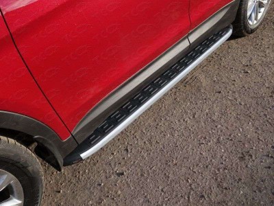 Пороги алюминиевые ТСС с накладкой для Hyundai Santa Fe № HYUNSF4WD15-20AL