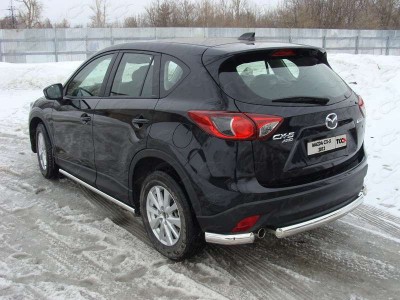 Защита заднего бампера овальная короткая 75х42 мм ТСС для Mazda CX-5 2011-2015