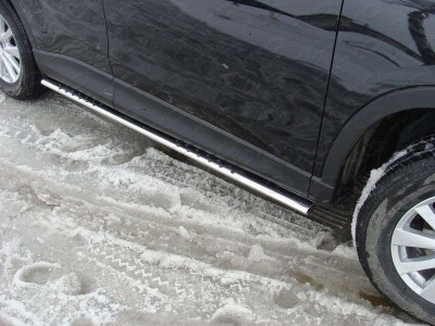 Пороги труба овальная с проступью 75х42 мм для Mazda CX-5 № MAZCX512-04