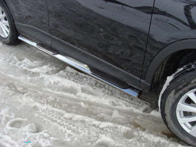 Пороги труба овальная с накладками 75х42 мм для Mazda CX-5 № MAZCX512-10