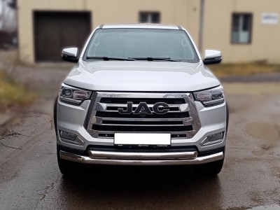 Защита переднего бампера радиусная двойная d-76+60 с подгибами для JAC T8 Pro 2020-н.в. №JT8pro_1.1