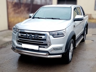 Защита переднего бампера радиусная двойная d-76+60 с подгибами для JAC T8 Pro 2020-н.в.