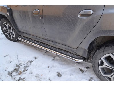Защита порогов с алюм. площадкой d=51 мм (НПС) для Renault Duster 2021-2022 №RDU-21-220301.00