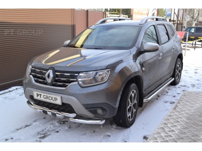 Защита порогов с алюм. площадкой d=51 мм (НПС) для Renault Duster 2021-2022