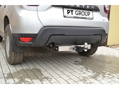 Фаркоп с нержавеющей накладкой для Renault Duster 2021-2022 съемное крепление шара под американский квадрат