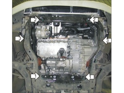 Усиленная защита картера двигателя, КПП (2 мм, сталь) для Volkswagen Transporter/Caravelle/Multivan T5 2003-2015, Volkswagen Transporter/Caravelle/Multivan T6 2015-2019, Volkswagen Transporter/Caravelle/Multivan T6.1 2019-н.в.