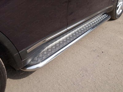 Пороги с площадкой алюминиевый лист 60 мм для Infiniti QX70 № INFQX7015-05