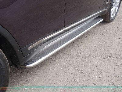 Пороги с площадкой нержавеющий лист 42 мм для Infiniti QX70 № INFQX7015-08
