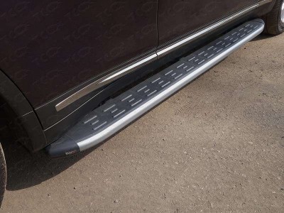 Пороги алюминиевые ТСС с накладкой серые для Infiniti QX70 № INFQX7015-09GR