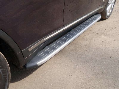 Пороги алюминиевые ТСС с накладкой серебристые для Infiniti QX70 № INFQX7015-09SL