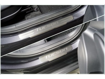 Накладки на пороги (лист шлифованный надпись Tucson) 4 шт для Hyundai Tucson 2020 – н.в. HYUNTUC21-04