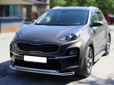 Дуга передняя по низу бампера радиусная двойная d-60+53 для Kia Sportage 2018 – н.в. KSP18_1.1