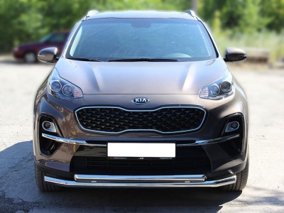 Дуга передняя по низу бампера радиусная двойная d-60+53 Технотек для Kia Sportage 2018 – н.в.