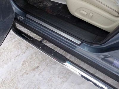 Пороги труба овальная с накладками гнутые 75х42 мм ТСС для Infiniti QX60 2016-2021 INFQX6016-39