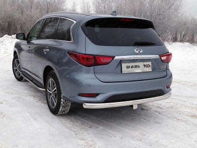 Защита заднего бампера овальная 75х42 мм ТСС для Infiniti QX60 2016-2021