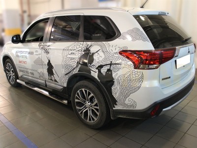 Пороги труба с накладками 76 мм для Mitsubishi Outlander № MOU15_2.1