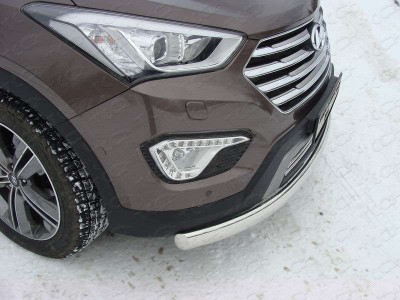 Защита переднего бампера овальная 75-42 мм ТСС для Hyundai Santa Fe Grand 2014-2016