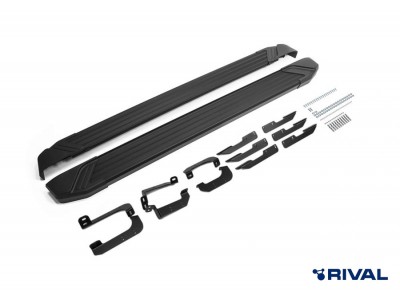 Порог-площадка "Black" F180ALB + комплект крепежа, RIVAL для Chery Tiggo 7 2019-2020/ 7Pro 2020-н.в./ 7Pro Max 2022-н.в./ Tiggo 8 2020-н.в,/ 8Pro 2021-н.в./ 8ProMax 2022-н.в./ Exeed LX 2022-н.в.