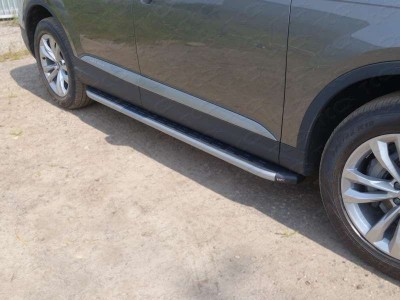 Пороги алюминиевые ТСС с накладкой серебристые для Audi Q7 № AUDIQ715-01SL