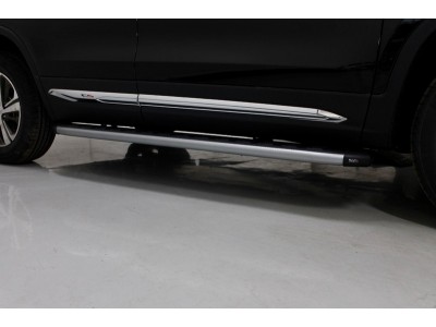 Пороги алюминиевые с пластиковой накладкой карбон серебро для Changan CS75 № CHANCS7520-24SL