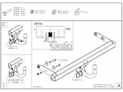 Фаркоп оцинкованный для Volvo S60 2010-2019, Volvo V60 2010-2019 условно-съемное крепление шара №V0706A