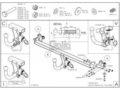 Фаркоп оцинкованный для Honda ZR-V 2023-н.в. условно-съемное крепление шара №H114A