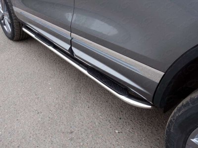 Пороги труба овальная с накладками гнутые 75х42 мм для Volkswagen Touareg R-Line № VWTOUARRL14-07