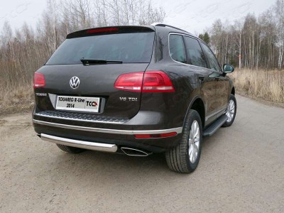 Защита заднего бампера овальная 75х42 мм ТСС для Volkswagen Touareg R-Line 2014-2017
