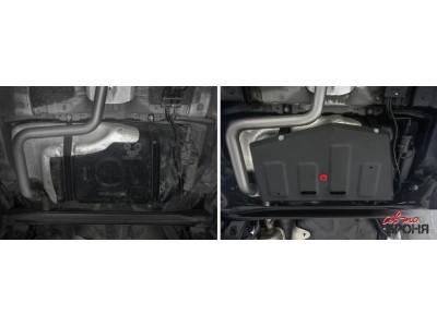 Защита топливного бака (сталь) + комплект крепежа для JAC JS4 2022-н.в. (V - 1.5, АКПП, FWD), Москвич 3 2022-н.в. (V - 1.5, АКПП, FWD)