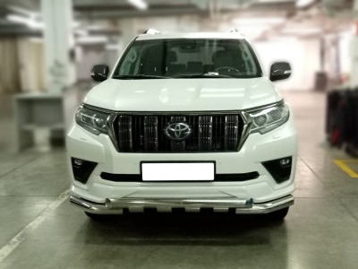 Защита переднего бампера  d-76 с доп.накладками для Toyota Land Cruiser Prado 150 BLACK ONYX 2020 – н.в.